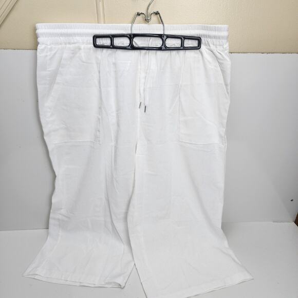 Women's Pull-On White Drawstring Long Linen Capri Casual Lounge Shorts Size XL - Picture 1 of 4